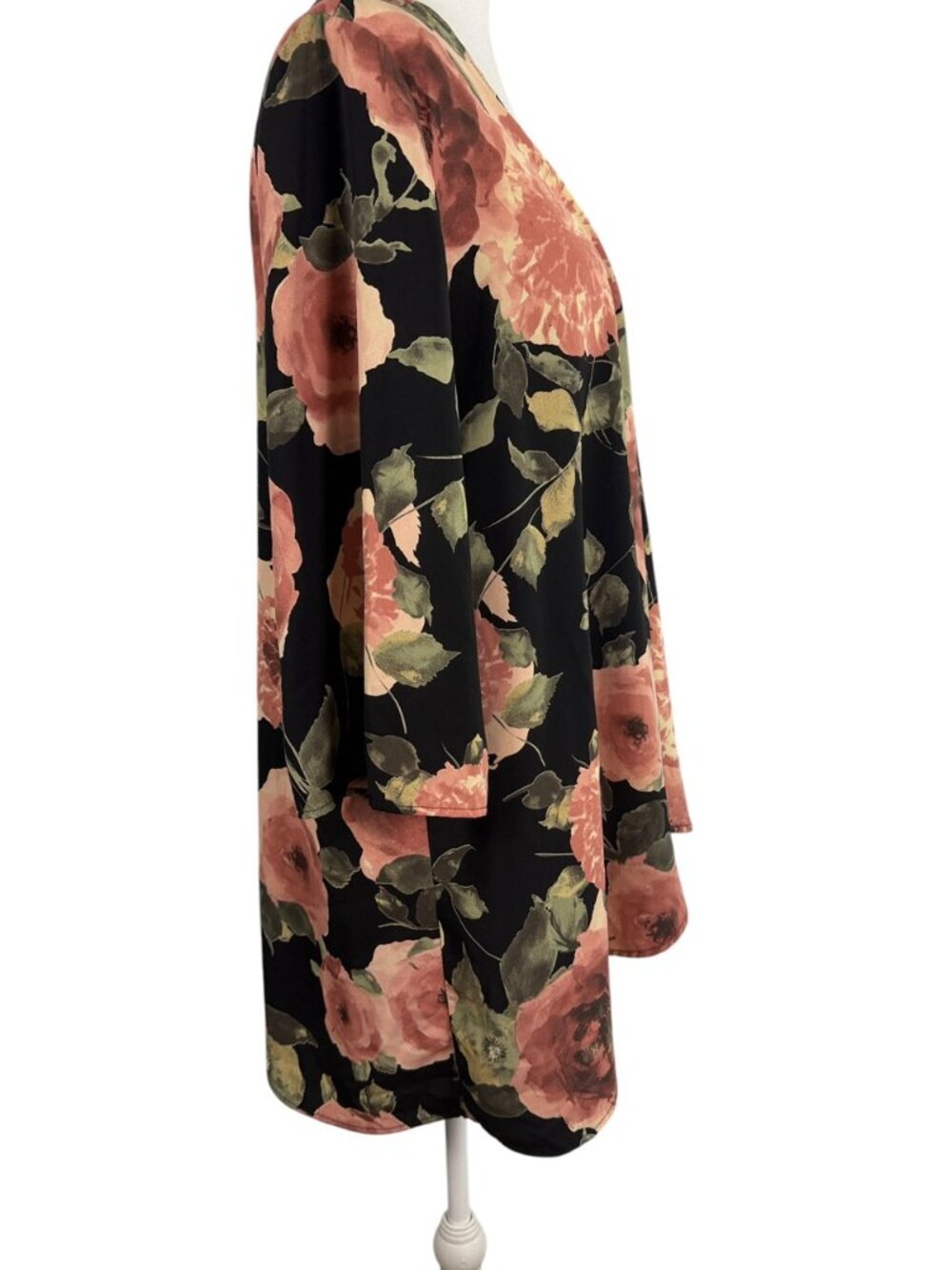 Honeyme Floral Open Front Kimono Cardigan Blush Black Boho Duster Small - Picture 6 of 9